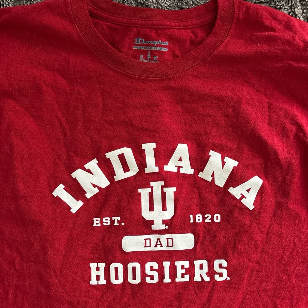 Champion Red Indiana Hoosiers Dad T-Shirt